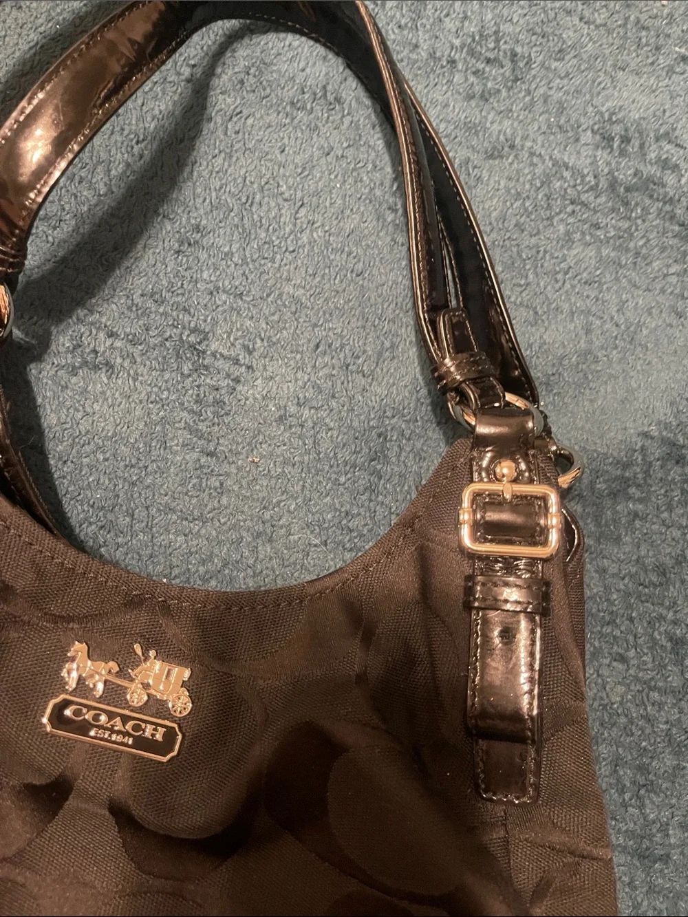 Coach Black Signature Shoulder Bag red inside with Silver Hardware